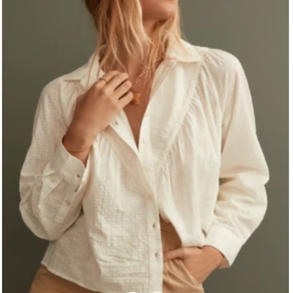 Pilcro White Button Down Lace Back Blouse